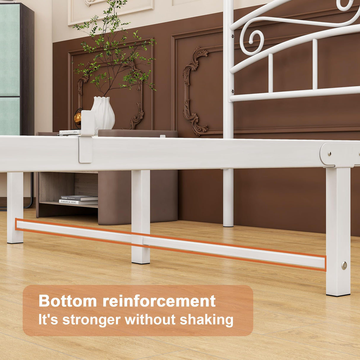 ARFARLY Full Size Bed Frame Four-Poster Metal Canopy Bed Frame Full with Headboard and Footboard Sturdy Slatted Structure No Box Spring Needed White ARFARLY