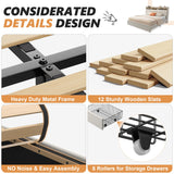 EnHomee Queen Bed Frame with Headboard and Storage, Upholstered Queen Bed Frame with Storage, Queen Size Bed Frame with 2 Drawers, Queen Size Bed Frame with Storage, NO Noise,No Box Spring Needed EnHomee