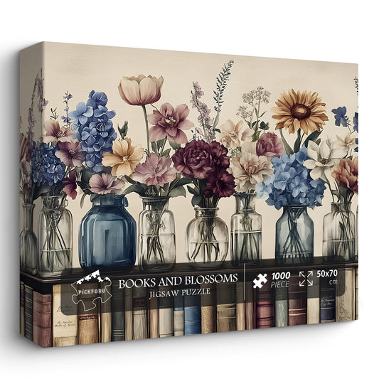 Retro Wildflowers Puzzles for Adults 1000 Pieces, PICKFORU Plant Floral Jigsaw Puzzle Book Pages, Book Puzzle for Flower Lover, Impossible Challenging Vintage Bookshelf Puzzle as Art Decor