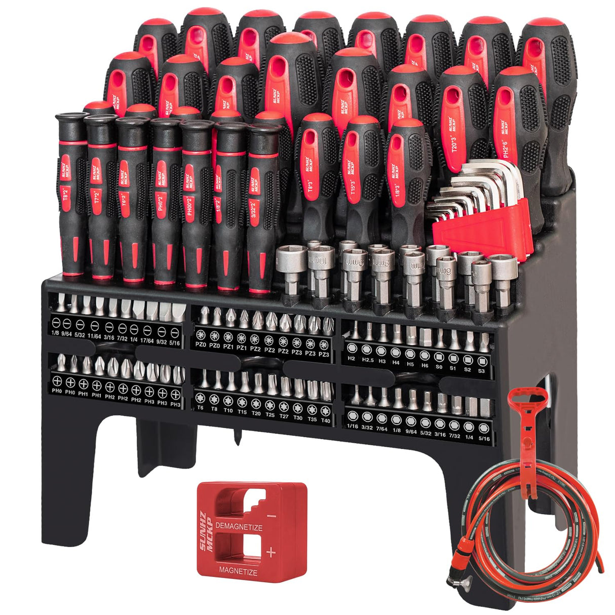 SUNHZMCKP 124-Piece Magnetic Screwdriver set, Includes Slotted, Phillips, Pozidriv, Hex, Torx and Precision Screwdriver, ratcheting screwdriver and nut drivers With Storage rack SUNHZ MCKP