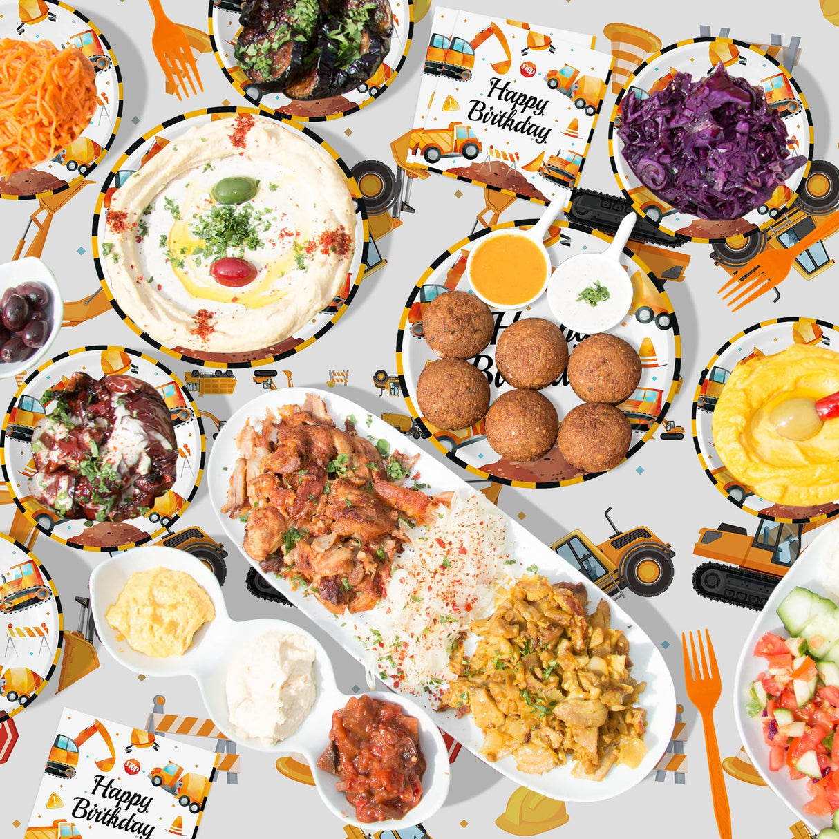 100 Pcs Construction Birthday Party Supplies - Construction Themed Plates and Napkins Forks Set, Disposable Dump Truck Tableware for Boys Kids Birthday Party Decorations Favors, Serve 25 Guests Litmitfu