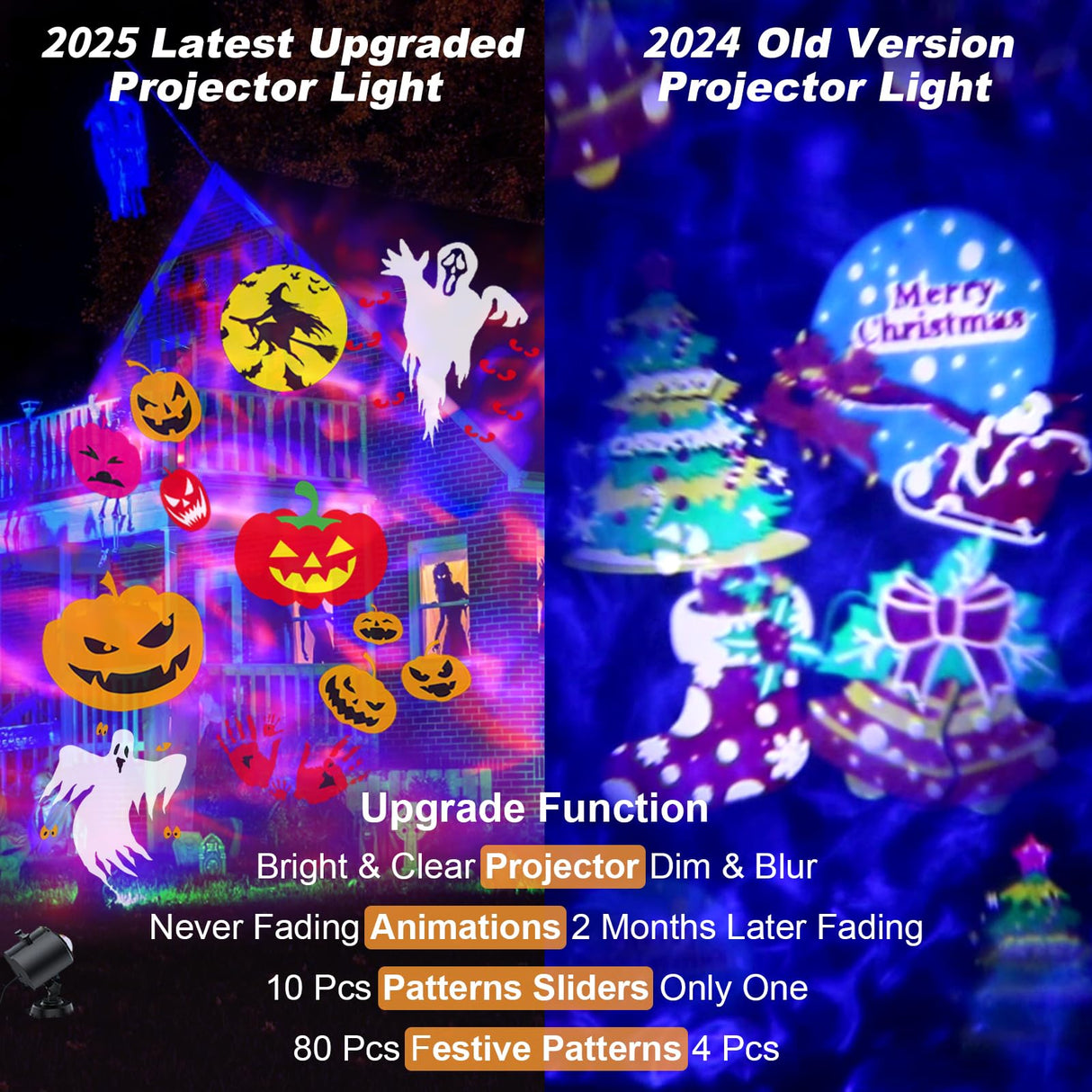 2025 Upgraded Brighter Halloween Decorations Projector Lights for Home, Display 8 Patterns at A Time (Ocean Wave & Patterns), 8 Themes Holiday Projector Christmas’ Day House Decoration Light Show FLITI