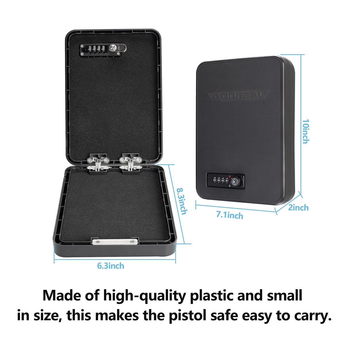 Adoreal Gun Safes for Pistols, Small Pistol Safe Handgun Portable Safe with 4 Digits Combination Lock for Gun Storage, Plastic Handgun Case for Car, Home, Travel Adoreal