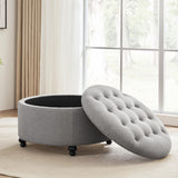 HUIMO 30-Inch Round Storage Ottoman, Modern Button Tufted Coffee Table with Removeable Top, Upholstered Ottoman with Storage Footrest Stool for Living Room, Bedroom and Office(Grey) HUIMO