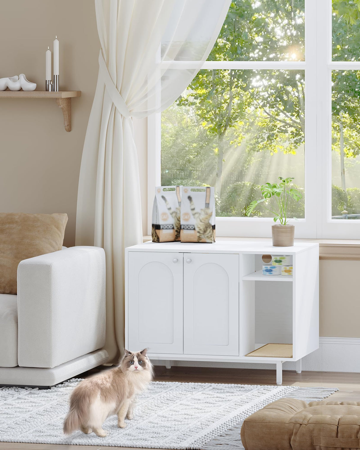 Hzuaneri Cat Litter Box Enclosure Enclosed, Hidden Litter Box Cabinet Furniture with Storage, Wooden Indoor Cat House Large, Modern End Table for Living Room Entryway, White CB01513W Hzuaneri