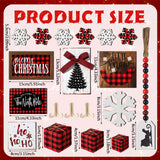 GlikCeil 20 Pcs Rustic Christmas Tiered Tray Decor Red and Black Buffalo Plaid Wooden Tiered Tray Decor for Farmhouse Christmas Winter Snowflake Wooden Table Centerpiece Sign Xmas Gift for Home Shelf GlikCeil