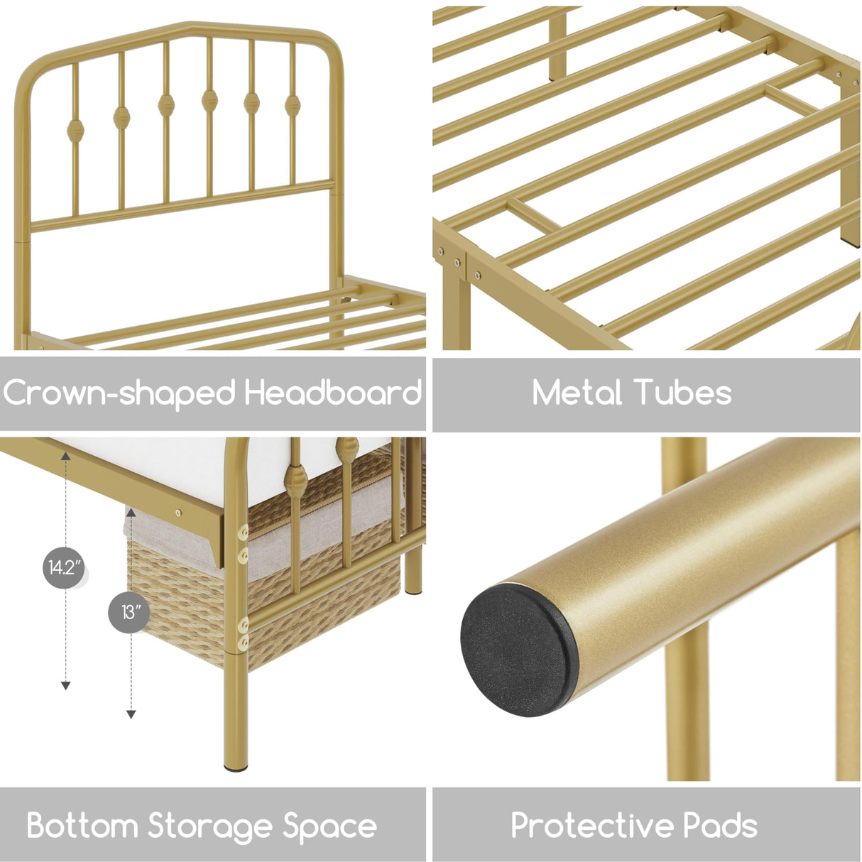 Yaheetech Twin Bed Frames Metal Platform Bed with Victorian Style Wrought Iron Headboard and Footboard/Easy Assembly/No Box Spring Needed/Antique Gold Twin Bed Yaheetech