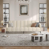 Fadware Faux Leather Couch, Convertible Futon Sofa Bed with Adjustable Backrest, Mid Century Leather Sofa Loveseat with Side Pockets& Metal Leg, Modern Leather Sleeper Sofa for Living Room Bedroom Fadware