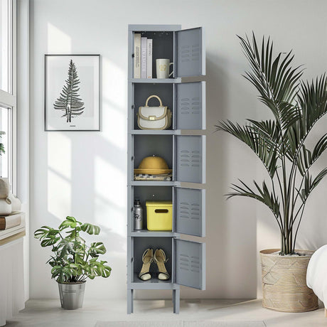 Gustonhon Gray Metal Locker 72''Storage Dressing Room Cabinet,Lockers for Employees,5-Door Five-Layer Independent Wardrobe Storage Box for Home,Garage,Bedroom,Gym,Office,School,Fire Department Gustonhon