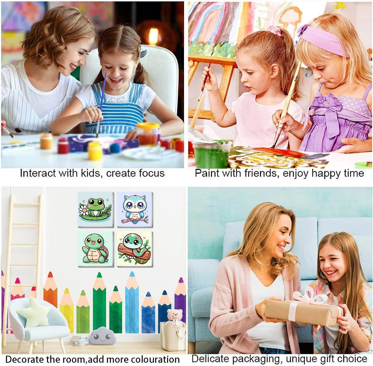 4 Pack Paint by Number Kits for Adults,Animals Painting by Numbers for Adults Framed, DIY Animal Oil Painting Suitable for Home Decoration (8x8inch) Generic