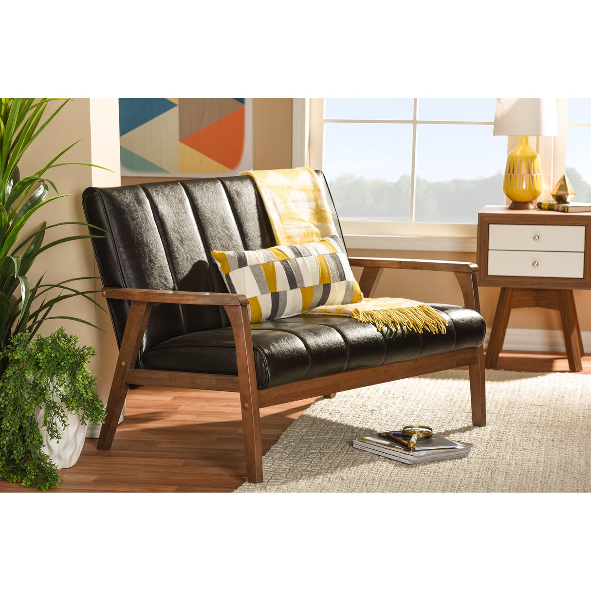 Baxton Studio Nikko 2-Seater Sofa, 29.45LX44.66WX31.59H, Dark Brown Baxton Studio