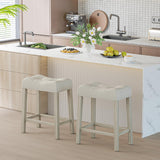 Giantex 24" Bar Stools Set of 4, Upholstered Counter Height Saddle Bar Stools with Footrest and Wood Legs, Farmhouse Button Tufted Backless Barstools for Kitchen Island, Dining Room, Cafe, Beige Giantex