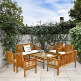 Tangkula 8 Piece Outdoor Acacia Wood Sofa Set w/Water Resistant Cushions, Padded Patio Conversation Table Chair Set w/Coffee Table for Garden, Backyard, Poolside (2) Tangkula