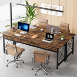 Condemo 78.7 inch Extra Long Computer Desk, Two Person Desk with 3 Drawers, Double Desk with Hooks, Industrial Writing Study Table Workstation for Home Office, Rustic Brown and Black Condemo