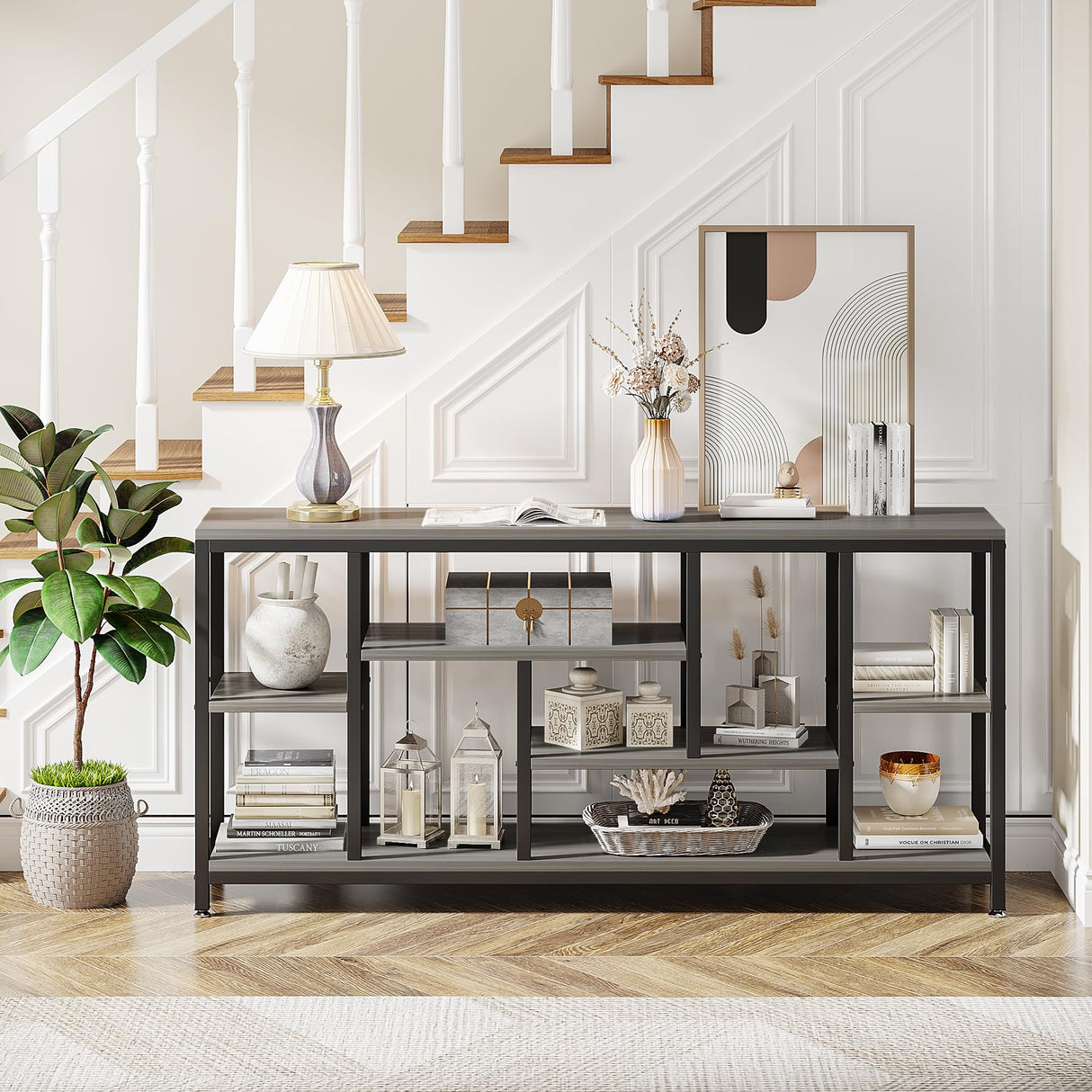 Tribesigns Console Sofa Table, 70.9 inch Extra Long Console Table Behind Couch with Storage Shelves, 3-Tier Modern Narrow Entryway Hallway Accent Table for Living Room, Grey Tribesigns