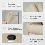 Lexicon Manual Recliner Sofa Chair, Home Theater Seating, Wall Hugger Manual Reclining Nursery Chair for Bedroom/Living Room/Office/Apartment, Oatmeal Textured Fabric Lexicon