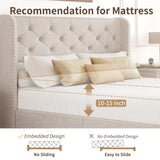 BRELTAM Full Size Bed Frame with Storage Drawers and Wingback Headboard Linen Upholstered Platform Bed Frame Tufted Beds with Heavy Duty Wood Slats, Noise Free, Easy Assembly, Beige BRELTAM
