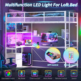 Yoobure White Twin Loft Bed with L-Shape Desk, Charging Station & LED Lights Yoobure