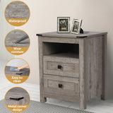 BTDWI Farmhouse Nightstand Set 2, Wood Side Table with Drawers and Storage Shelf, Square End Table for Bedroom, Light Grey Rustic Oak BTDWI