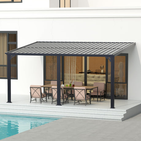 MUPATER 10'x 14' Gazebo, Outdoor Pergola on Clearance with Aluminum Frame, Outdoor Patio Lean to Gazebo Awnings for Deck, Porch and Backyard MUPATER