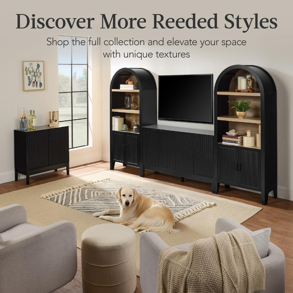 Best Choice Products 55" Modern 4-Door Sideboard Storage Cabinet, Buffet, Media Cabinet, Cupboard, Entryway Accent Table, Bookcase w/Reed Panels and Adjustable Shelves - Black Best Choice Products
