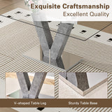 Rejeke 71" Glass Dining Table Set for 6, 7-Piece Dining Table Set with Chairs & Rounded-Corner Tempered GlassTabletop, Glass Kitchen Tables and Chairs Sets for 6 Ideal for Kitchen Dining Room Rejeke