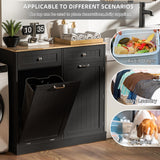 Spurgehom 13 Gallons Tilt Out Trash Cabinet Kitchen Storage Cabinet Free Standing Recycling Cabinet Trash Can Holder with Hideaway Drawers Pet Proof Trash Can for Kitchen Living Room, Black Spurgehom