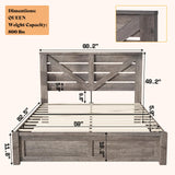 AMERLIFE Queen Size Farmhouse Bed Frame with 49.2" Barn Door Headboard, Platform Bed Frame with Wood Slats, Under Bed Storage Space, Easy Assembly, Noisy Free, Rustic Gray AMERLIFE