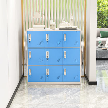 Reccmeny 9 Door Metal Locker, Lockable Metal Storage Cabinet Small Bedroom Furniture,Living Room,Storage lockers for Office Employee (Blue) - WoodArtSupply