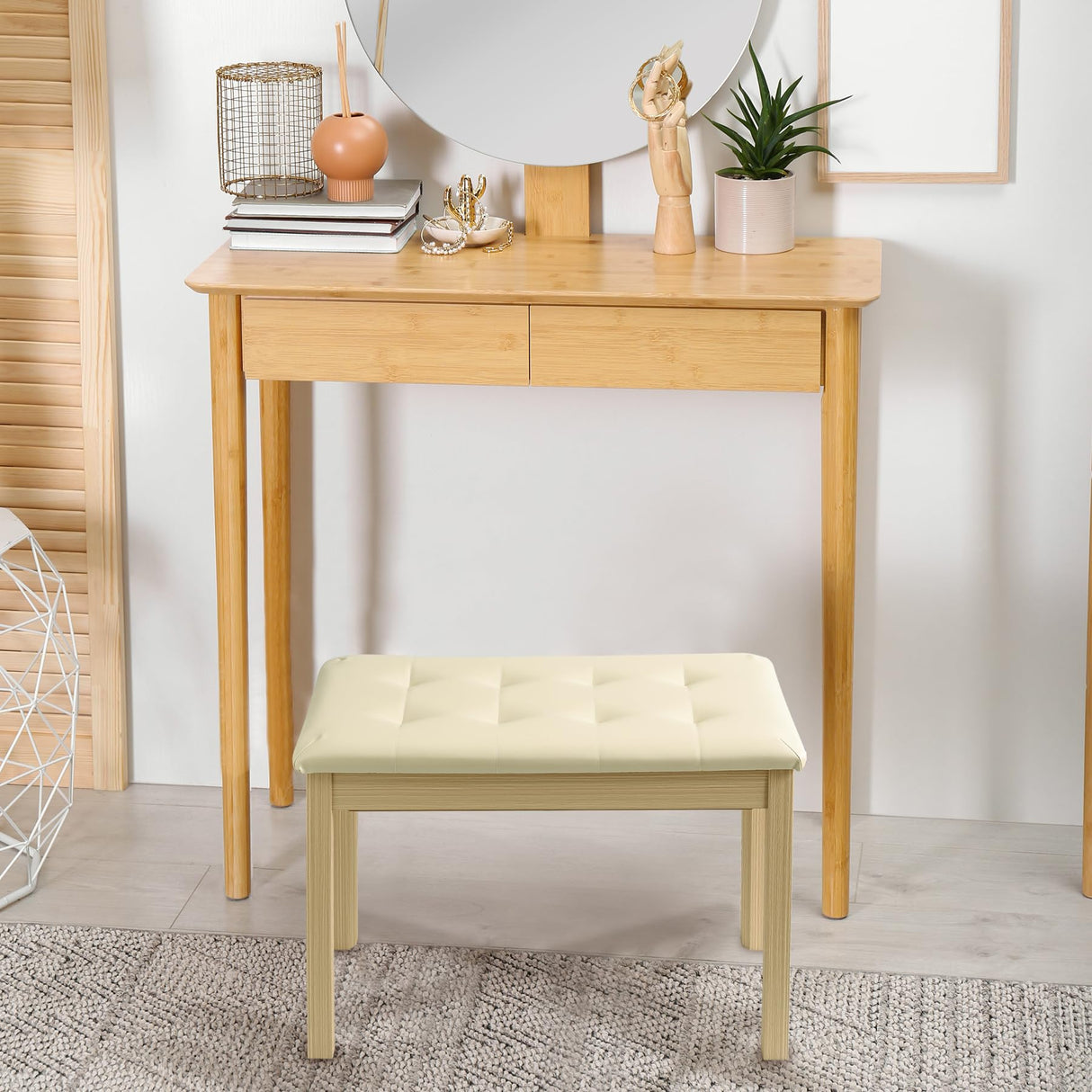 ZHRUNS Duet Piano Bench Wooden Keyboard Bench with Storage, Wooden Piano Keyboard Bench Long, Piano Stool Beige ZHRUNS