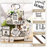 Tatuo 18 Pcs Farmhouse Tiered Tray Decor Set Home Wooden Signs Rustic Home Tiered Tray Decorations Buffalo Plaid Farmhouse Tabletop Wood Signs for Kitchen Table Shelf Decor Tatuo
