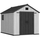 YITAHOME 8x10 FT Outdoor Storage Shed with Lockable Door, Large 544 Cuft Resin Shed with Floor Roof Windows Vents, All-Weather Plastic Storage Shed Tool Organizer for Backyard Garden Patio Lawn, Gray YITAHOME