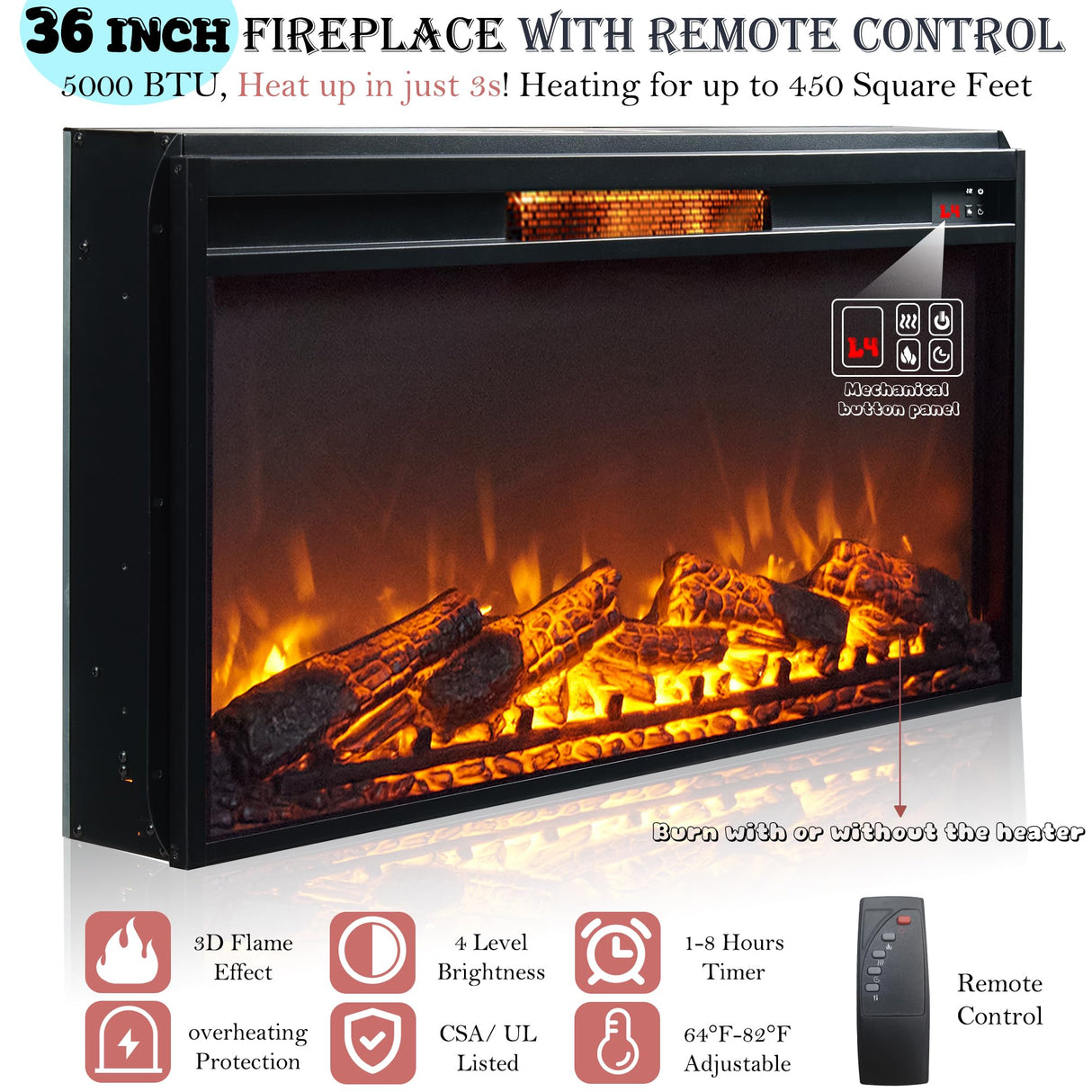 OKD Fireplace TV Stand for 80 Inch TV, 33" Tall Highboy Farmhouse Entertainment Center w/ 36'' Electric Fireplace, Rustic Media Console w/Sliding Barn Door for Living Room, Dark Rustic Oak OKD