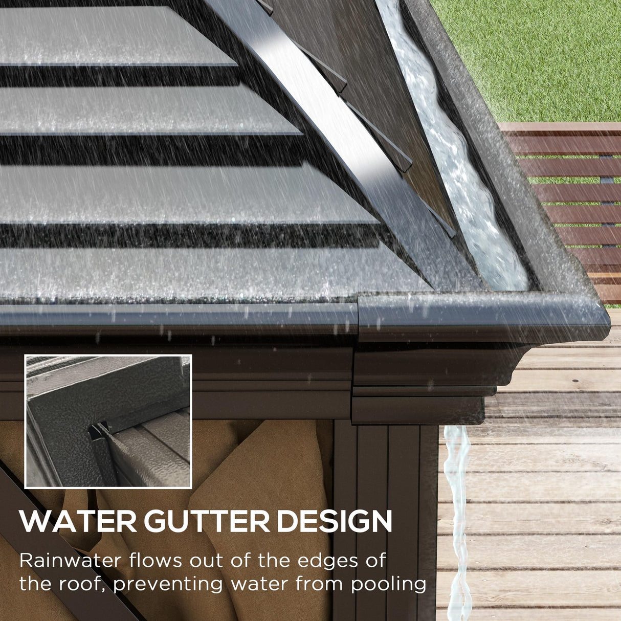 Outsunny 10' x 14' Hardtop Gazebo Canopy with Galvanized Steel Roof, Aluminum Outdoor Pavilion Gazebo with Top Hook, Netting, and Curtains for Patio, Garden, Backyard, Deck, Brown Outsunny