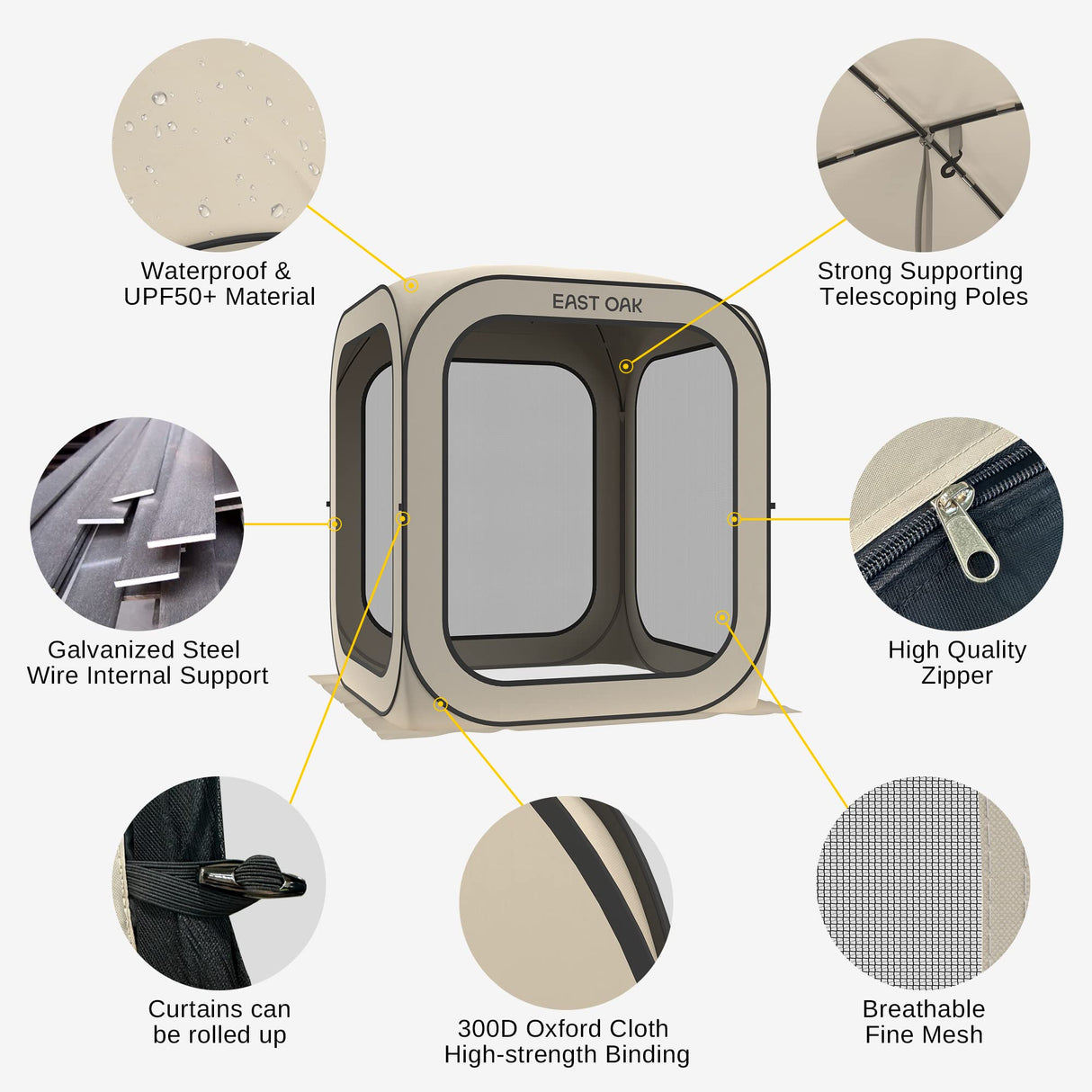 EAST OAK Screen House Tent Pop-Up, Portable Screen Room Canopy Instant Screen Tent 6 x 6 FT with Carry Bag for Patio, Backyard, Deck & Outdoor Activities, Beige EAST OAK