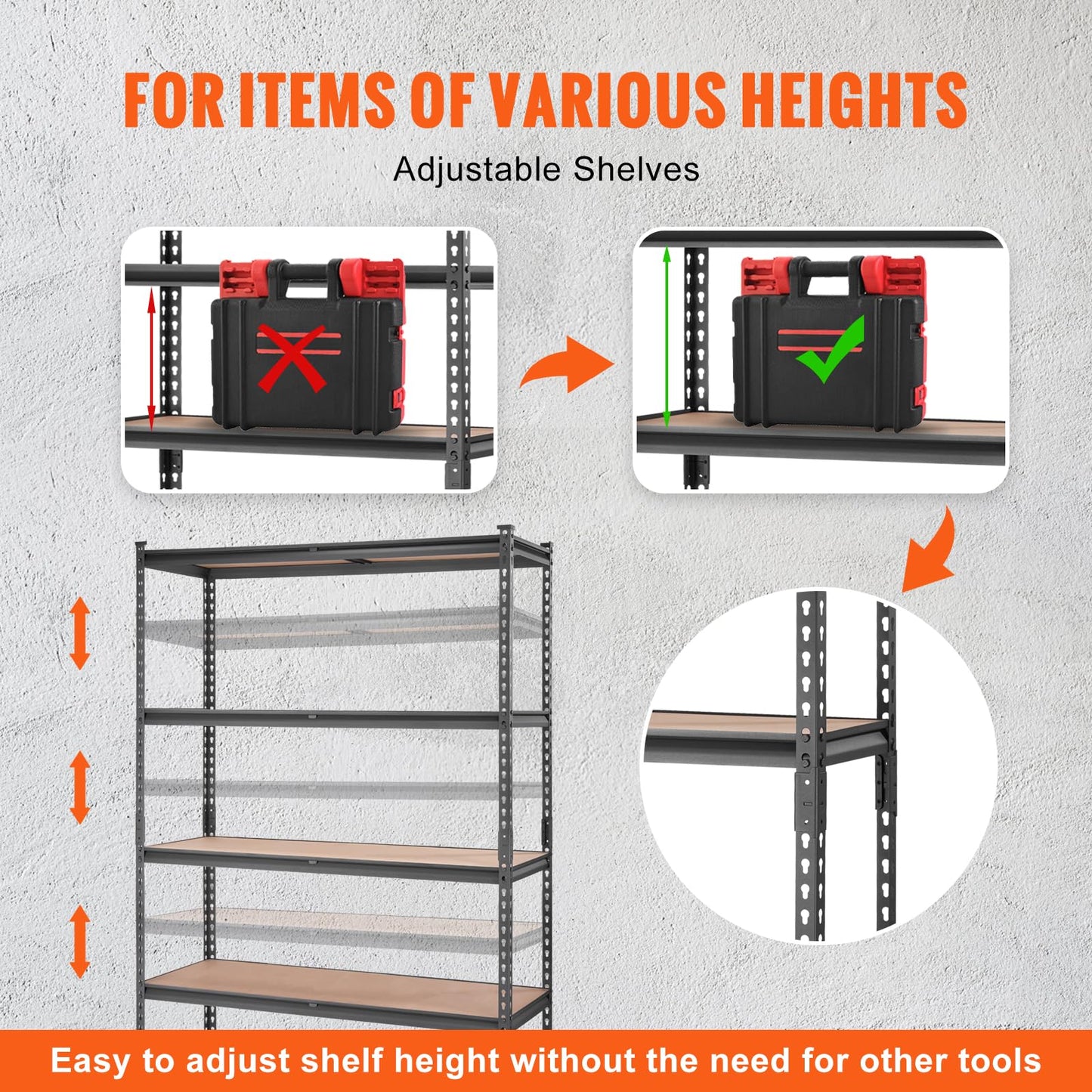 VEVOR Storage Shelving Unit, 5-Tier Adjustable Storage Shelves, 48" L x 24" W x 72" H Heavy Duty Garage Storage Shelves, Metal Shelves for Kitchen Pantry Basement Bathroom Laundry