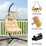YITAHOME Egg Chair Swing Hanging Outdoor Wicker Hammock Chairs Indoor with Steel Stand UV Resistant Cushion 330lbs for Patio, Bedroom, Garden and Balcony - Beige YITAHOME