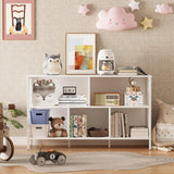 Horizontal Bookshelf,Industrial Modern 5 Cube Low Wide Cubby Bookcase,Long Wood and Metal Storage Organizer Open Shelf, Short Book Shelf Bedroom Storage for Home Office Living Room(White,5 Cube) Adompacat