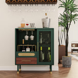 ARTPOWER Modern Coffee Bar Cabinet with Wine Glass Rack and Drawers, Green Liquor Cabinet with Pull-Out Wine Storage for Kitchen, Dining Room, Living Room ARTPOWER