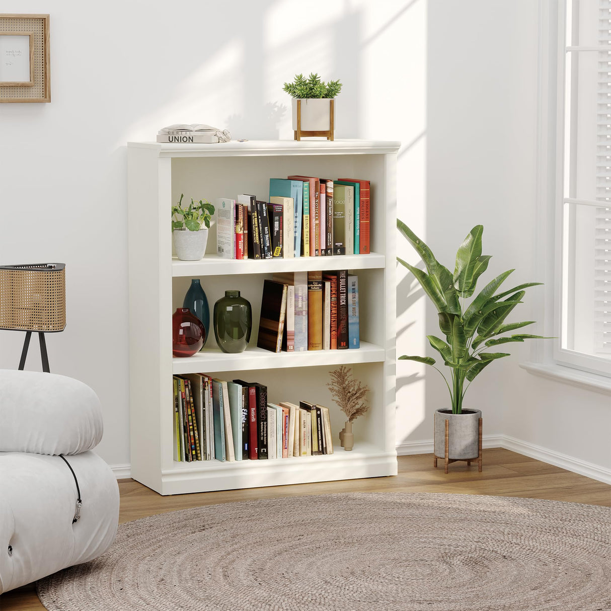 Bevfint Bookcase, Open Storage Book Cases/Shelves, Floor Standing Indoor Furniture 3 Shelf Book case for Farmhouse Library Office Bedroom Kids, White - 3 Tier Bevfint