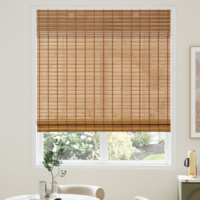 AGESISI Bamboo Roman Shades with Valance Cover, Cordless Bamboo Blinds for Indoor Windows, Light Filtering Bamboo Woven Shades for Home & Patio, Privacy Protection, 32" W x 64" H, Carbonized