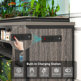 Hlivelood 55-75 Gallon Fish Tank Stand with Power Outlet&LED Lights, Heavy Duty Metal Aquarium Stand for 2 Fish Tank Accessories Storage, Suit for Turtle Tank, Reptile Terrarium, 880lbs Capacity, Grey Hlivelood