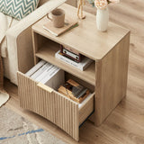 Evermagin Fluted Nightstand Set of 2, Natural Oak Bedside Table with Drawer and Storage, Wood Night Stand Mid Century Modern, Large End Table for Bedroom Evermagin