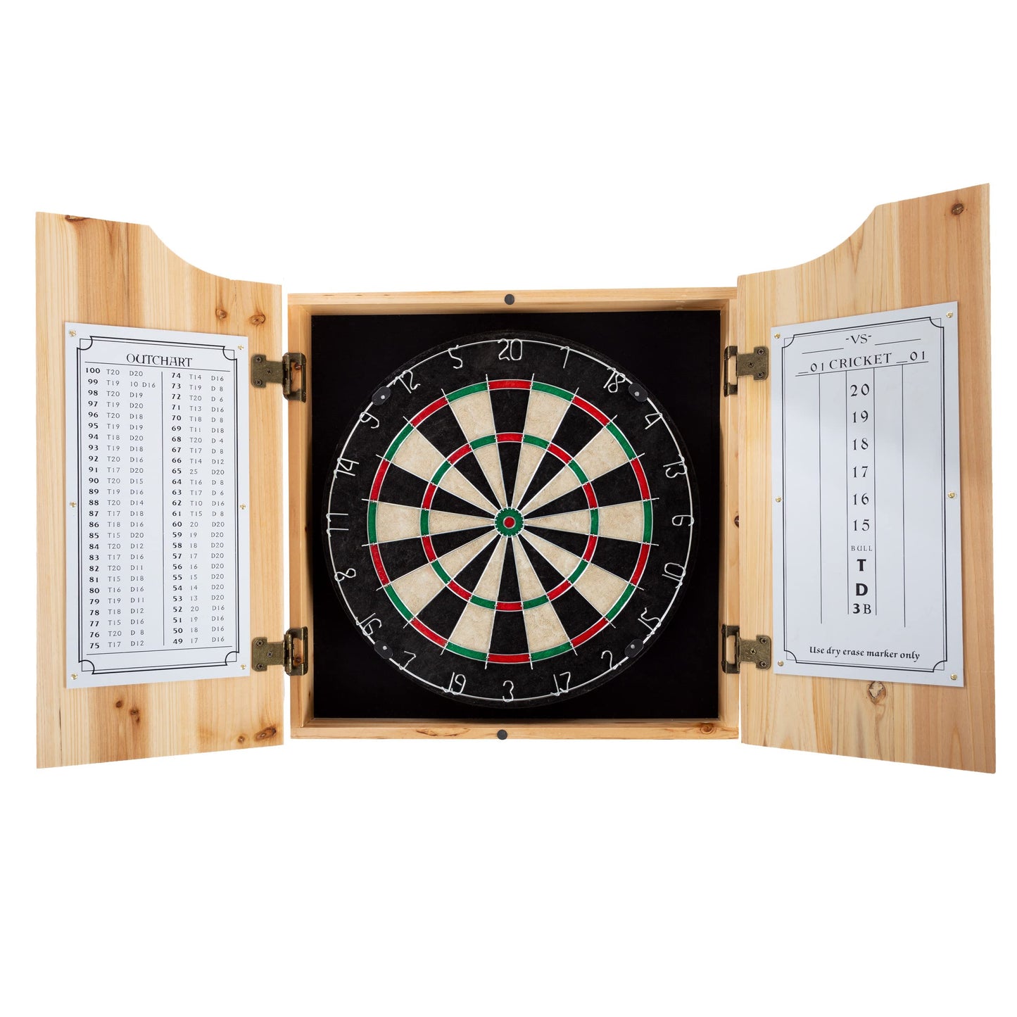 Dart Board Cabinet Set - Solid Pinewood Cabinet with 6 Metal-Tip Darts and Dry Erase Scoreboard - Bar Decor for Home by Trademark Games - WoodArtSupply