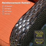 ovios Outdoor Furniture Set 9 Pieces Rocking Swivel Chairs High Back Wicker Rattan Sofa Couch with Square Propane Fire Pit Table, Patio Furniture Set, Brown Wicker, Orange Red ovios