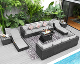 NICESOUL 13 Piece Outdoor Seating with Fire Pit Table, High-End Wicker Patio Furniture Set with Chaise Lounge, Comfy 29.3'' High Back Deep Sectional Sofa, All-Weather Backyard Sitting Area, Light Grey NICESOUL