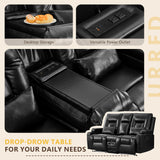 URRED Power Loveseat Recliner Sofa with Flipped Backrest Console, Wall Hugger RV Reclining Loveseat Sofa Couch with LED Light/Bluetooth Speakers/USB/Outlets/Cup Holders/Pillow/Side Pocket, Black URRED