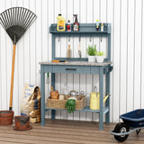 HOLTICO Outdoor Potting Bench Table with Metal Tabletop, Planting Table Potting Work Station with Storage Drawer and Removable Shelf Rack, Garden Potting Table for Outdoors HOLTICO