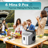 EUHOMY Countertop Ice Maker Machine with Handle, 26.3lbs Per Day, 9 Cubes in 6 Mins, Auto-Cleaning Portable Ice Maker with Basket and Scoop, for Home/Kitchen/Camping/RV (Silver) EUHOMY