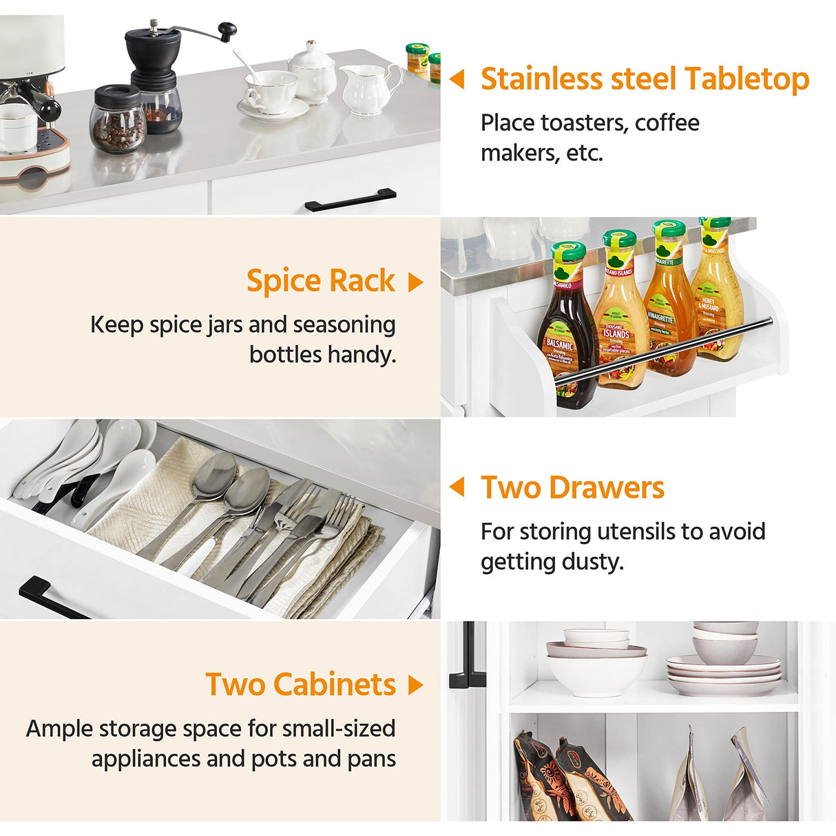 Yaheetech Kitchen Island Cart with Storage & Stainless Steel Countertop, Portable Kitchen Island on Wheels with Cabinet & Adjustable Shelves & 2 Drawers, Rolling Island Table for Kitchen, White Yaheetech